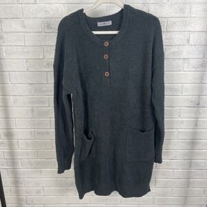 Natural Life Cozy Henley‎ Sweater Dress Womens Size L Charcoal Gray Cottagecore